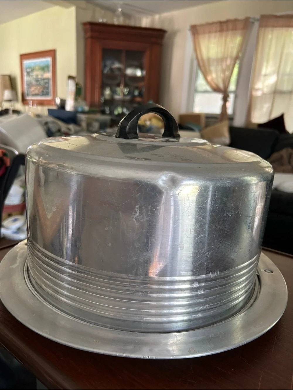 Vintage MCM Regal Ware Aluminum Cake Carrier with Black Handle, 6”x 12”